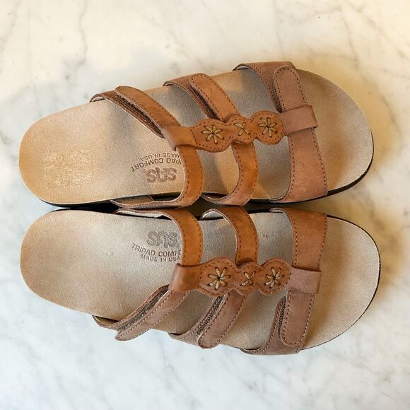 SAS Brown Leather Sandals Women’s Size 6.5 Tripad Comfort Cushion Made in USA - Picture 6 of 8